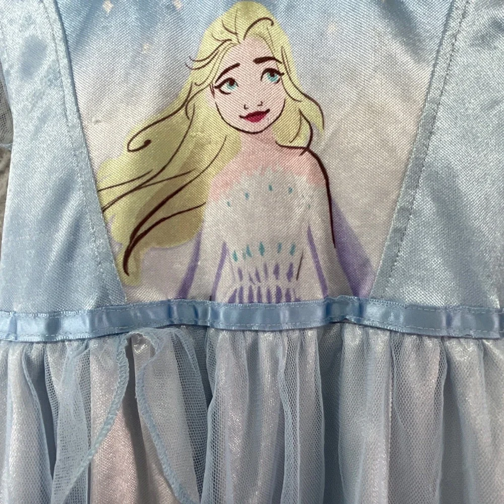 Disney Frozen Elsa Nightgown Kids 4T Blue Excellent Mesh Overlay Dress Up Gown